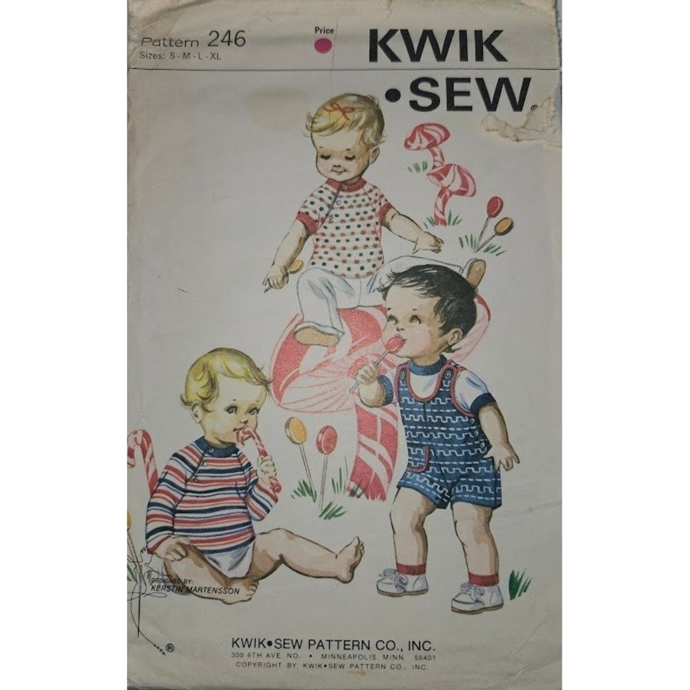 Vintage Kwik Sew 246 Sewing Pattern Infants Toddlers Overalls Tops Sizes S-XL